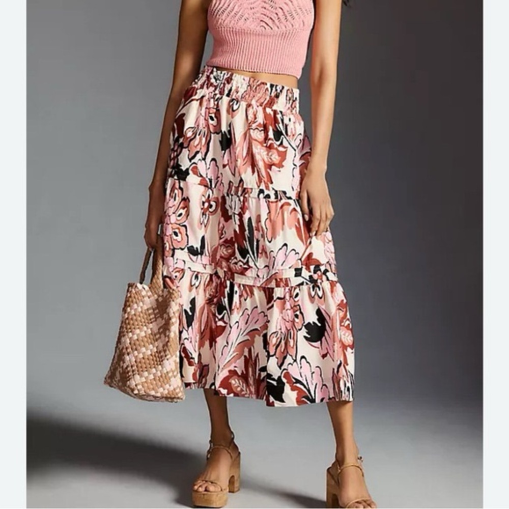 Anthropologie Somerset Tiered Floral Maxi Skirt  XL